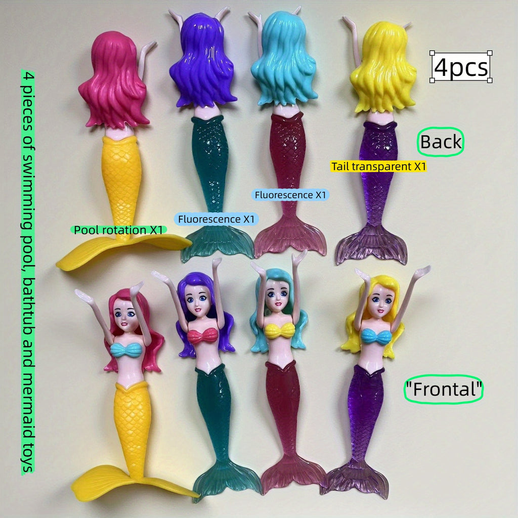 Set de 4 sirènes plongeuses pour piscine ou baignoire, jouet aquatique estival, idéal garçons et filles, parfait cadeau anniversaire.