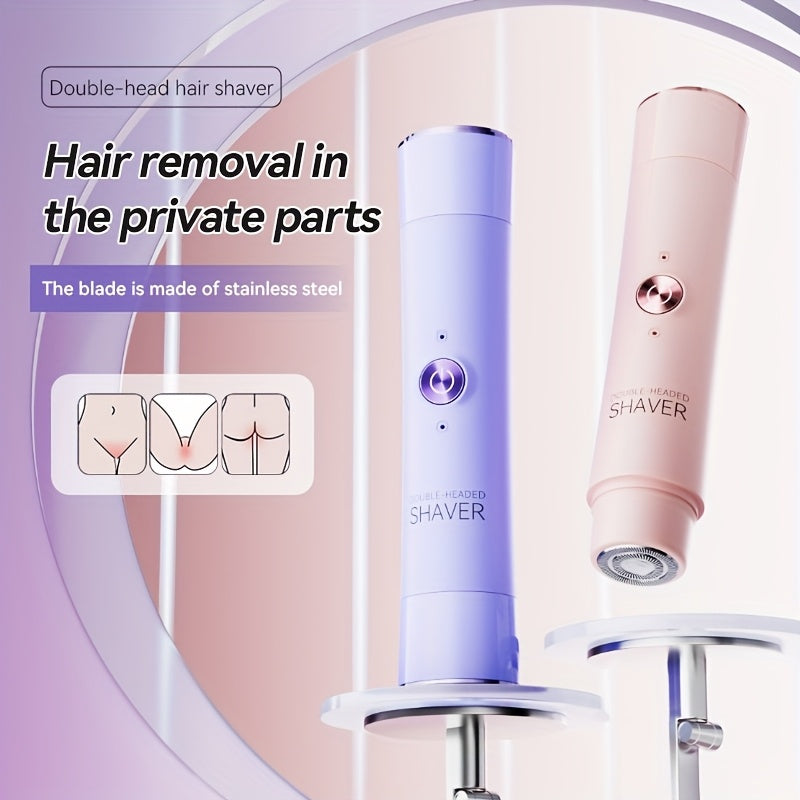 Rasoir électrique sans fil 2 en 1, rechargeable, double tête, pour corps et visage, bikini, aisselles, jambes et bras, humide ou sec.