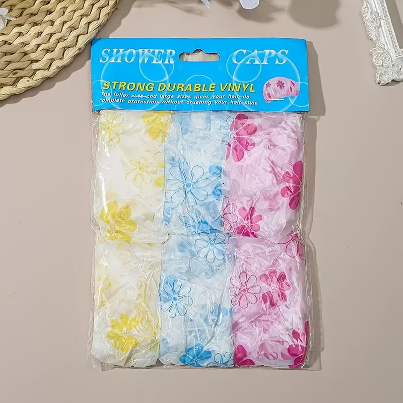 6pcs Adjustable Printed Shower Caps, High Quality, Reusable, with Elastic Band, for Women's Spa Salon, Beauty Treatment, Fashionable Bath Accessory, Trendy Spa Wear, Soft Fabric, Reusable Material, Multipack Caps, Women'S S