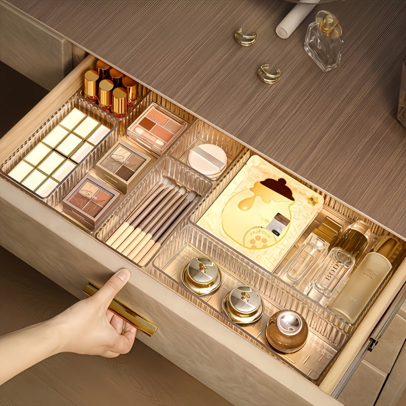 11/7/4pcs Transparent Plastic Craft Storage Box and Organizer Set, 4 Sizes Multi-Functional Bathroom and Vanity Drawer Organizer Trays for Cosmetics, Bedroom, Kitchen Utensils, and Office Storage