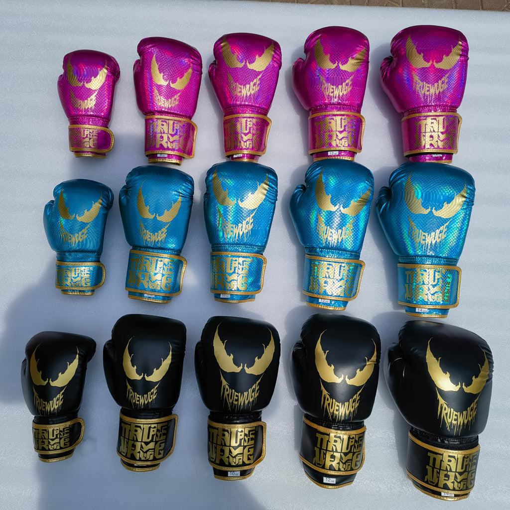 Paire de gants de boxe professionnels en PU ajustables, durables, conçus pour l’entraînement fitness et la pratique de sports de combat à domicile.