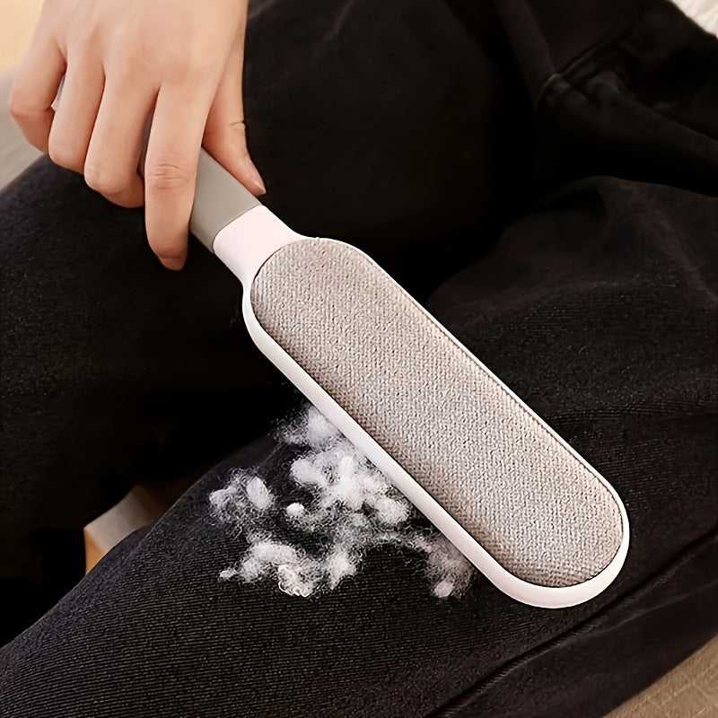 Brosse réutilisable pour enlever les poils d'animaux. Double face, effet statique, idéale pour meubles, vêtements et tapis, sans batterie, en polypropylène durable.