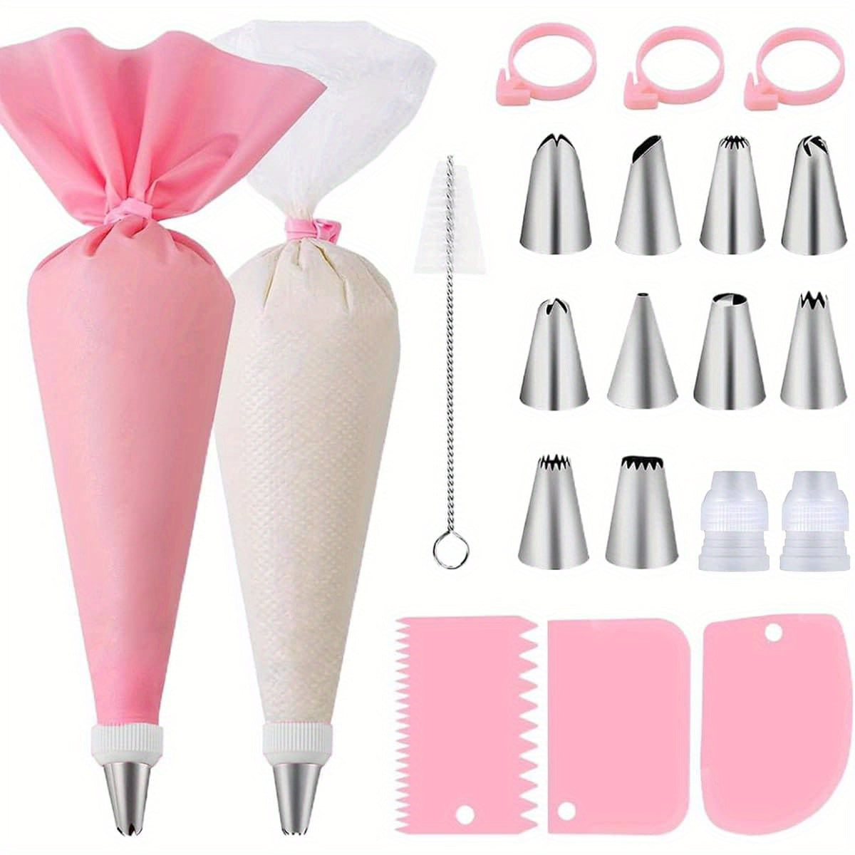 40pcs Cake Decorating Kit with 10 Piping Tips, 3 Cream Tubes, 1 Reusable Piping Bag, 20 Piping Bags, Cleaning Brush, Connectors, Piping Bag Ties, Cake Decorating Nozzles, Pastry, Cupcake, Baking Pan Decorating, Baking Tools,