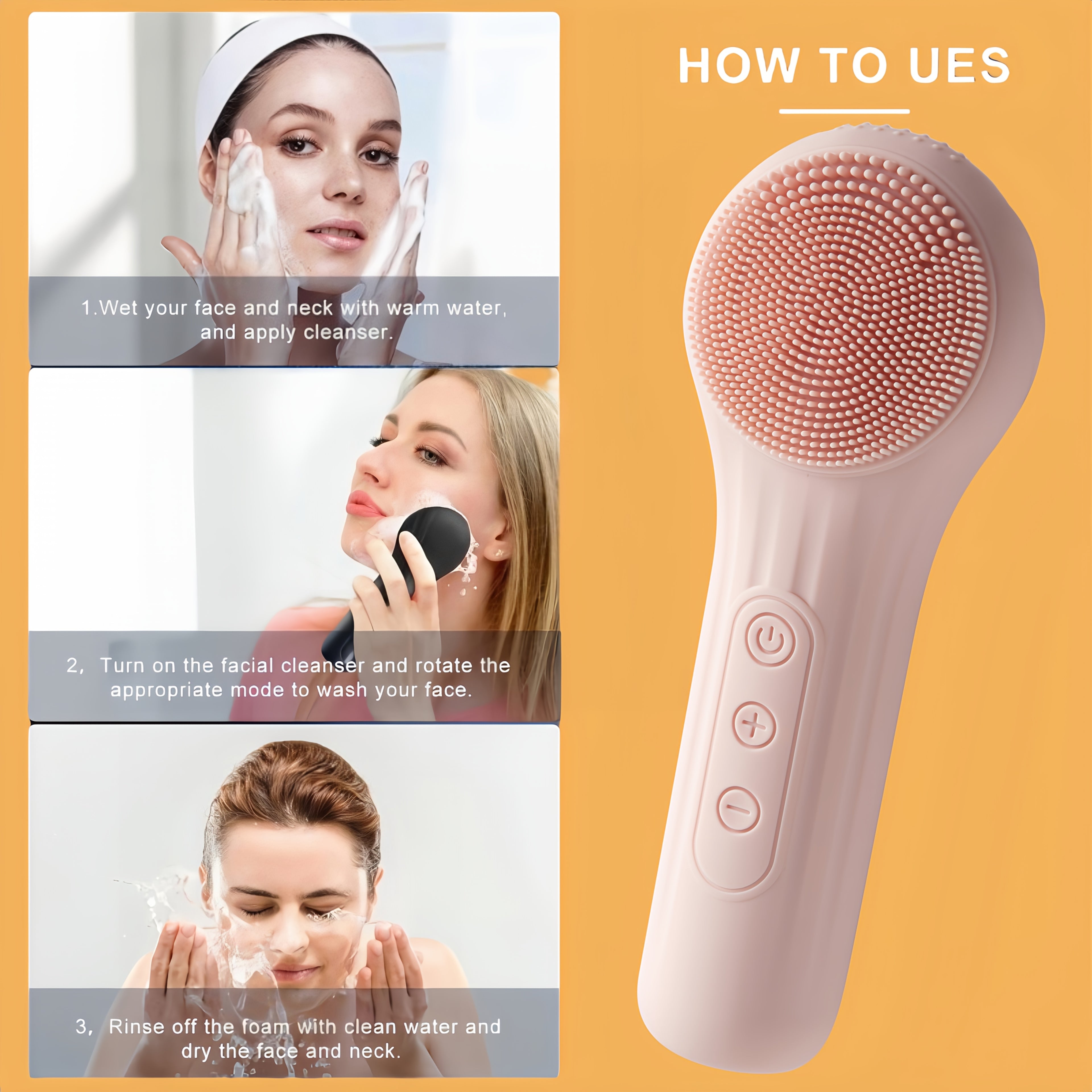 Brosse nettoyante en silicone rechargeable, chauffante, vibrante et massante, nettoie en profondeur et démaquille, parfait cadeau fête des mères.