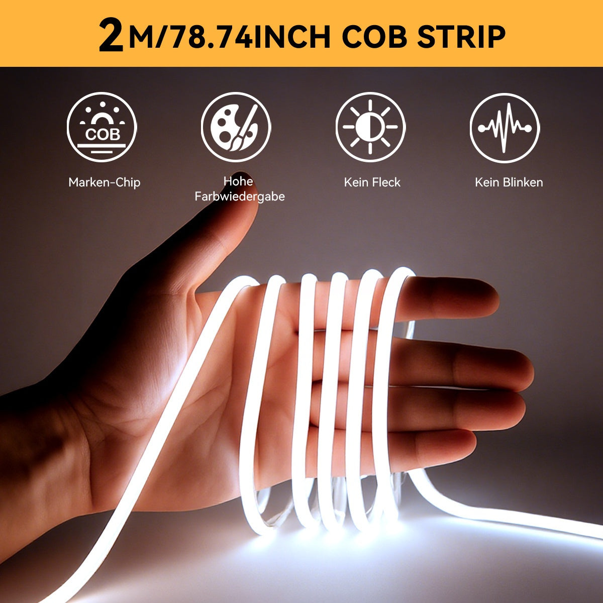 HOTU Thin COB LED Strip Light - USB-Powered Adhesive Flexible Cuttable Tape Light with 400 LEDs/M, Daylight &amp; Warm White (3000-6500K), Dotless Design for, Bedroom, Under Cabinet Lighting, Bedroom Lighting, Modern Lighting, Fl