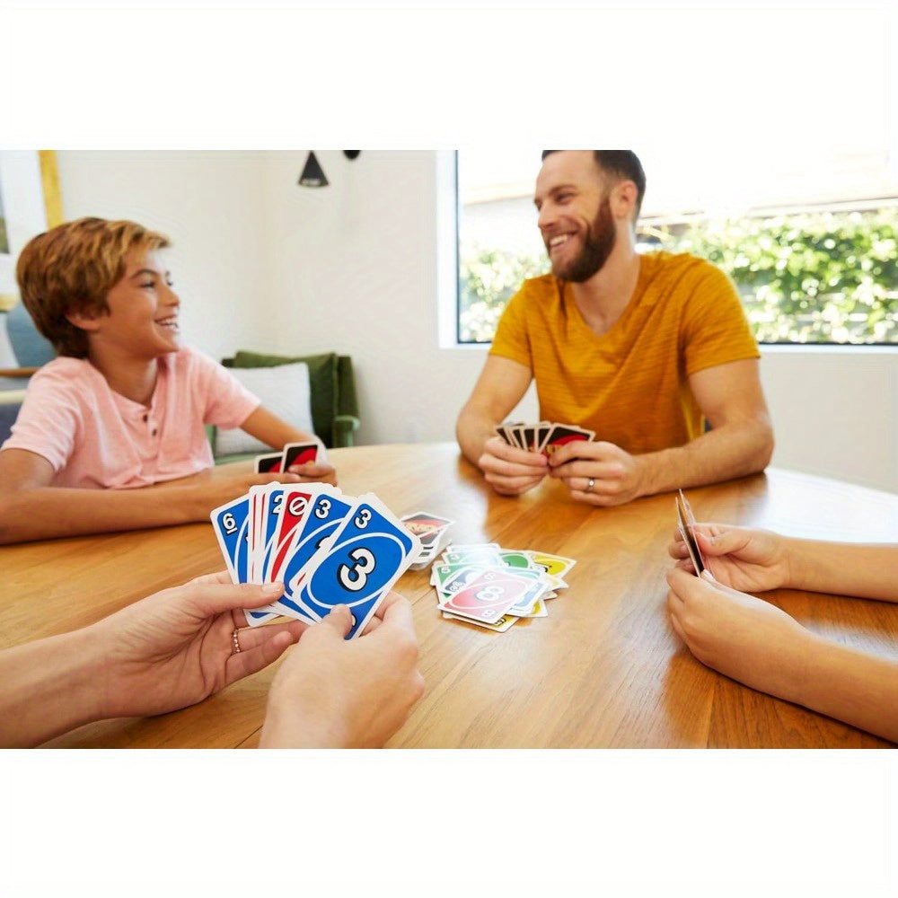 UNO classique, jeu de cartes couleurs et chiffres, 112 cartes avec actions spéciales, amusant pour adolescents et adultes, cadeau idéal enfants.