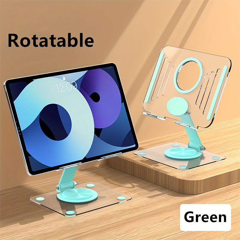 Support acrylique rotatif 360° pour tablette et ordinateur, réglable et pliable, ergonomique, avec dissipation de chaleur, idéal lecture, jeux ou visioconférences.
