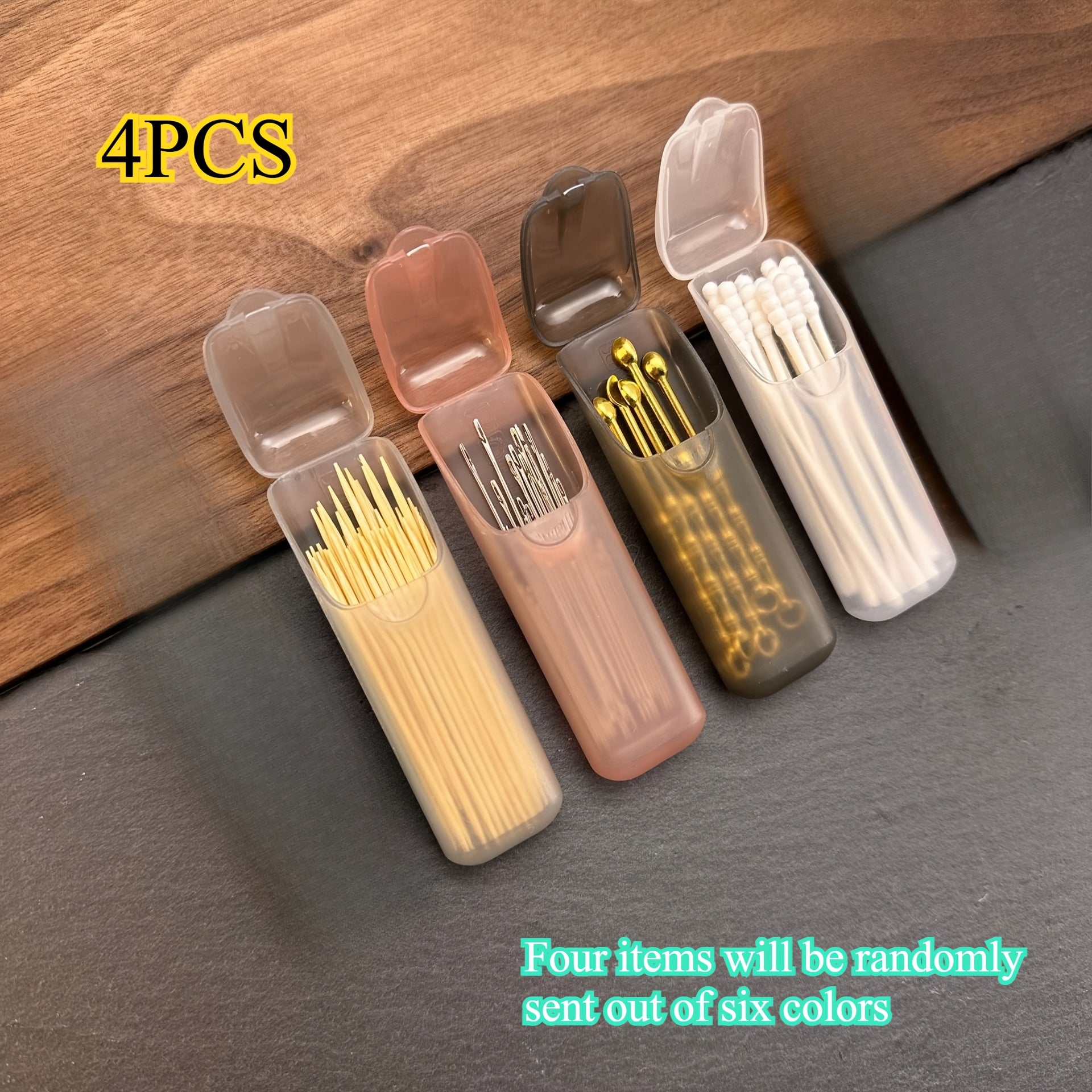 Lot de 4 boîtes de rangement miniatures, portables, plastique PP, couleurs aléatoires, compartiments pour pilules, bijoux, cure-dents ou accessoires divers.