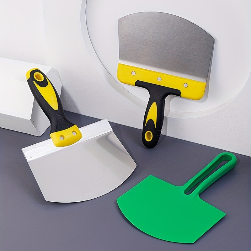 Truelle incurvée en acier inoxydable Outil épais en forme d’éventail pour plâtriers, ouvriers pétroliers, gratter cendres ou appliquer plâtre avec précision.