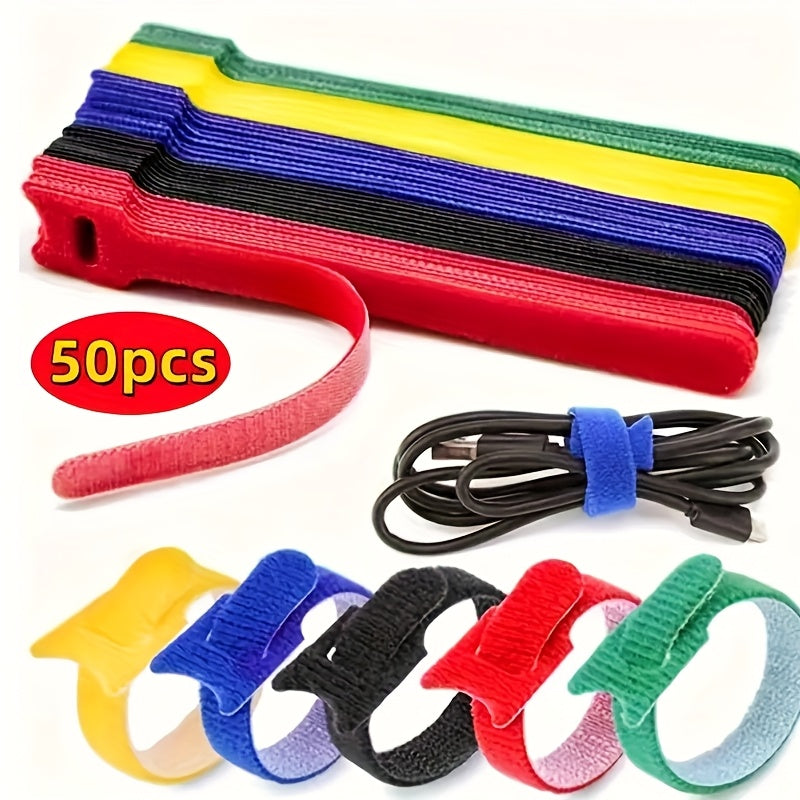 Lot de 20/50 sangles en nylon réutilisables, auto-adhésives, souples et durables, parfaites pour organiser câbles, bureau ou usage quotidien.