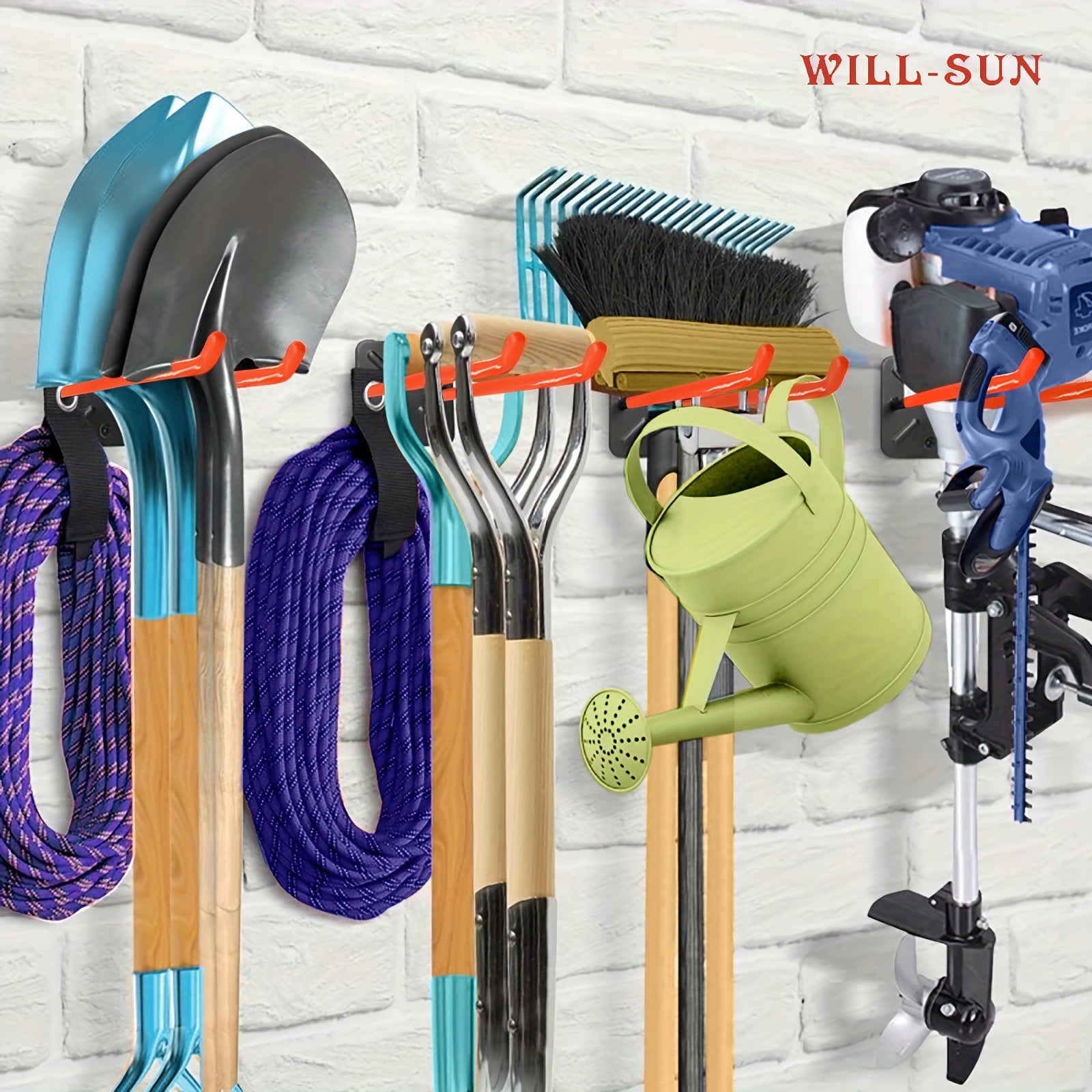 خطاف جراج معدني ثقيل برتقالي/أسود/أزرق، حامل مكنسة مثبت على الحائط، رف تعليق لأدوات البستنة، سهل التركيب، يمكنه حمل المجارف وأدوات المزرعة والحبال والسلالم وأدوات كهربائية مختلفة، مناسب للجراجات والحدائق والمساحيق