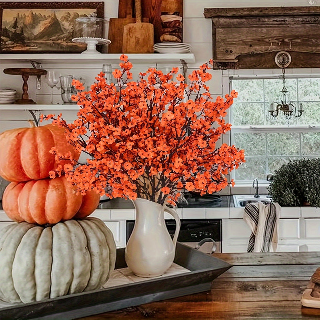 Lot de 12 fleurs artificielles automnales orange Tissu réaliste, parfait pour décoration maison, cuisine, centre de table, chambre et fêtes comme mariages, Halloween ou Noël.