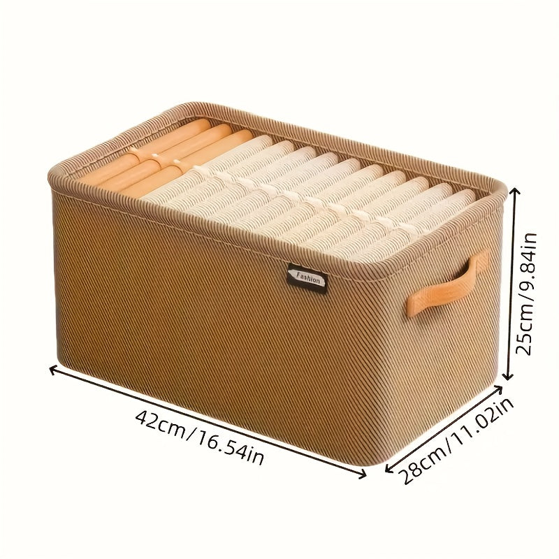 1pc Foldable Fabric Storage Basket with Handle - Beige, Classic Style, Perfect for Home, Office & Dorm Organization - Ideal for Clothes, Sundries & More, Shelf Baskets