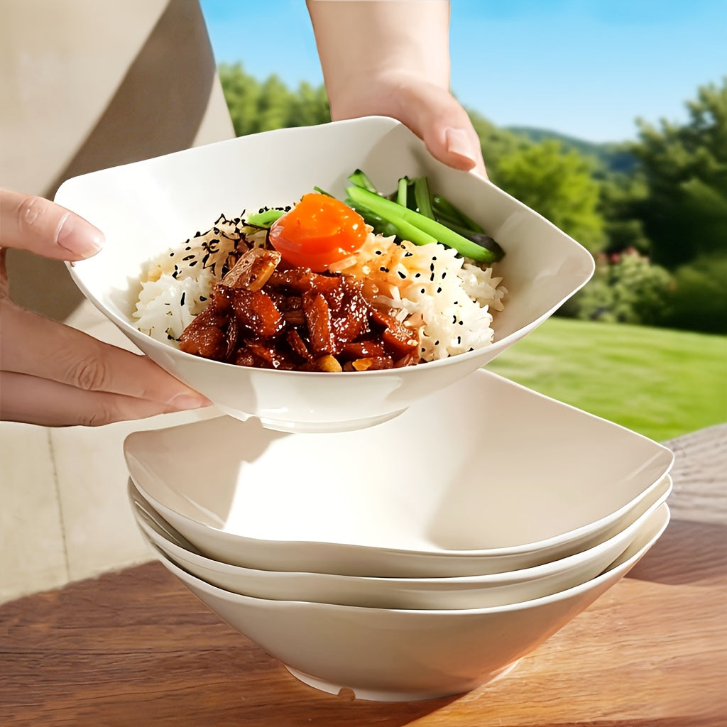 4pcs Set of Large Square Plastic Bowls with High Sides - Stackable and Non-Slip Kitchenware Set, Unique Square Design with Sturdy Corners, Perfect for Serving Salads, Snacks, Soups, or Main Dishes at Home, Restaurants, or Out