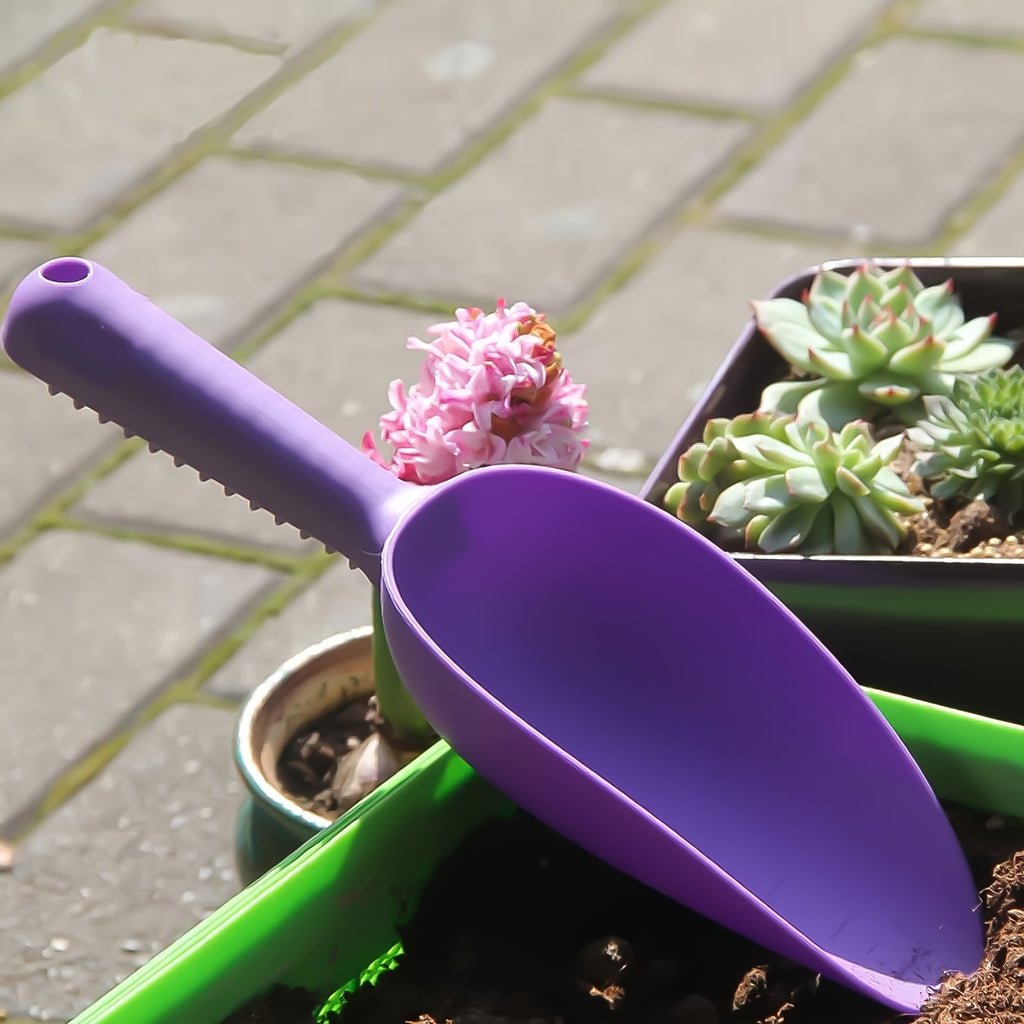 Pelle de jardin en plastique, pour planter fleurs et légumes, ameublir terre et rempotage, graduée et maniable, outil pratique.