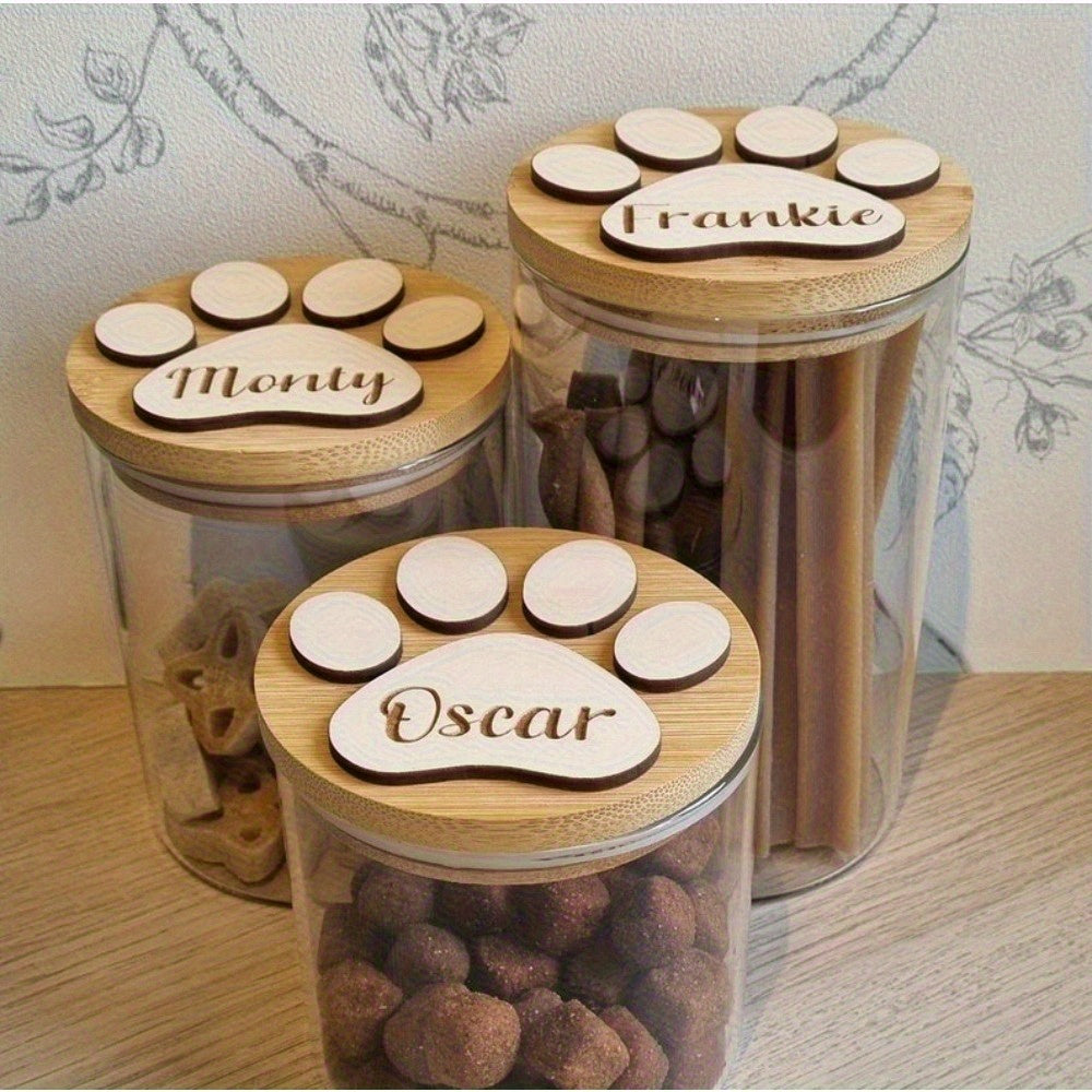 Personalized Glass Dog Treat Storage Jar with Engraved Lid &amp; Paw Prints - Custom Name "Spike'S Treats" - Round Pet Food Container for Dog Treats, Dog Treats for Training, Dog Treats for Training