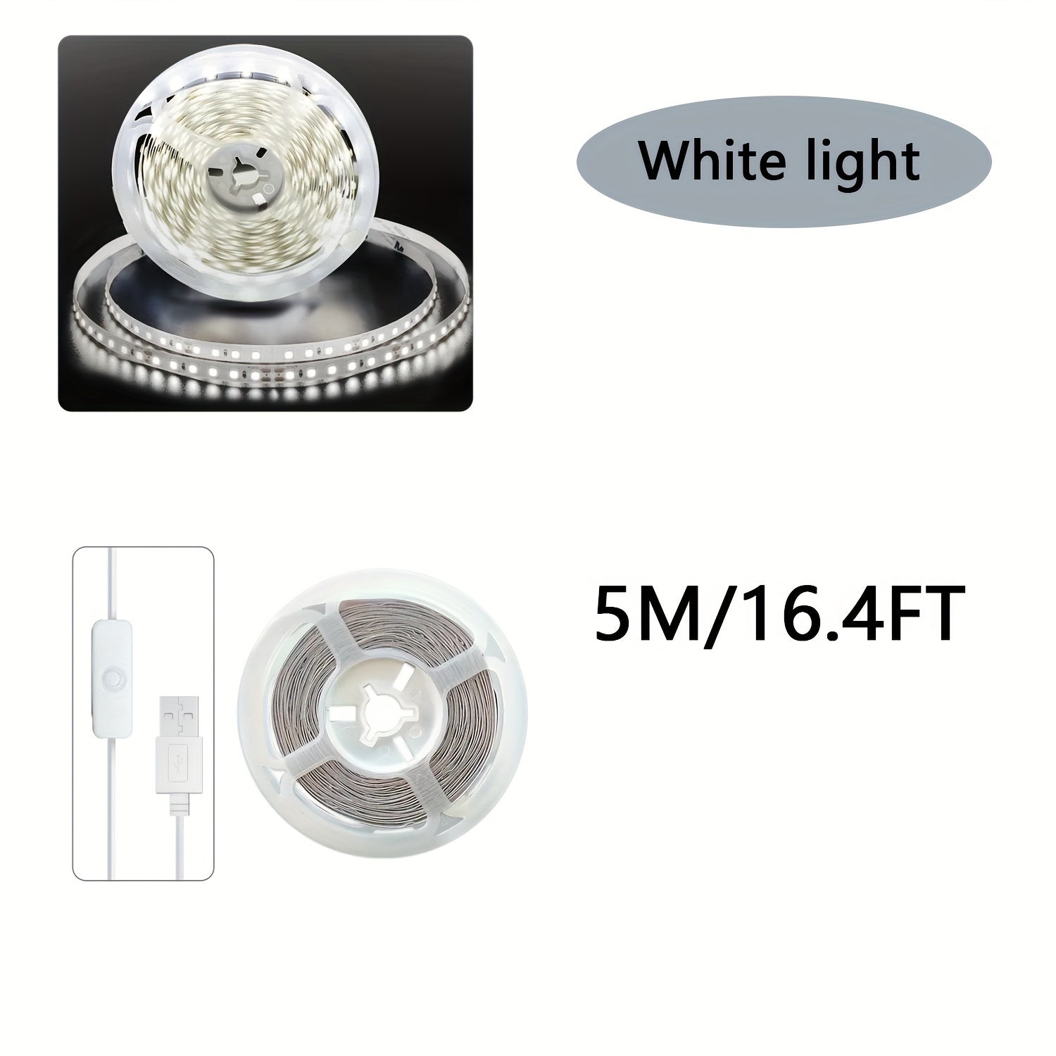 Ruban LED USB Blanc : Éclairage intérieur polyvalent, rétroéclairage TV, décoration chambre et salon, parfait pour fêtes, camping et occasions spéciales.