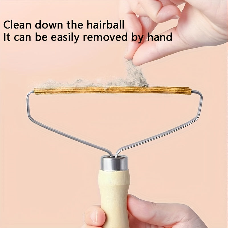 Portable Manual Lint Remover - Double-Sided Fabric Shaver for Pet Hair, Clothes, Sofa &amp; Carpet Cleaning, Wooden Handle &amp; Metal Frame, Ideal Home Utility Gift for Family and Friends