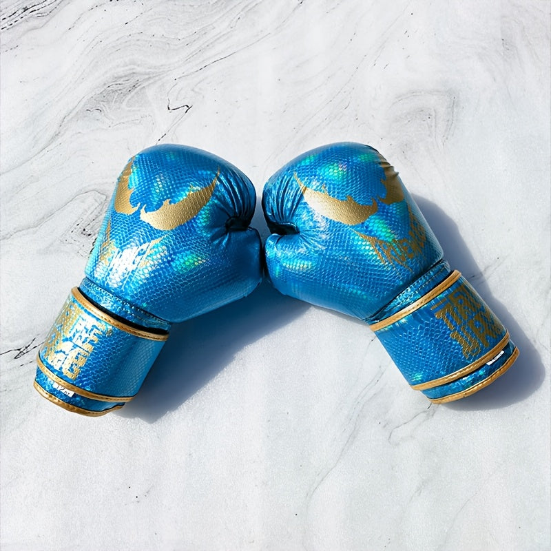 Paire de gants de boxe professionnels en PU ajustables, durables, conçus pour l’entraînement fitness et la pratique de sports de combat à domicile.