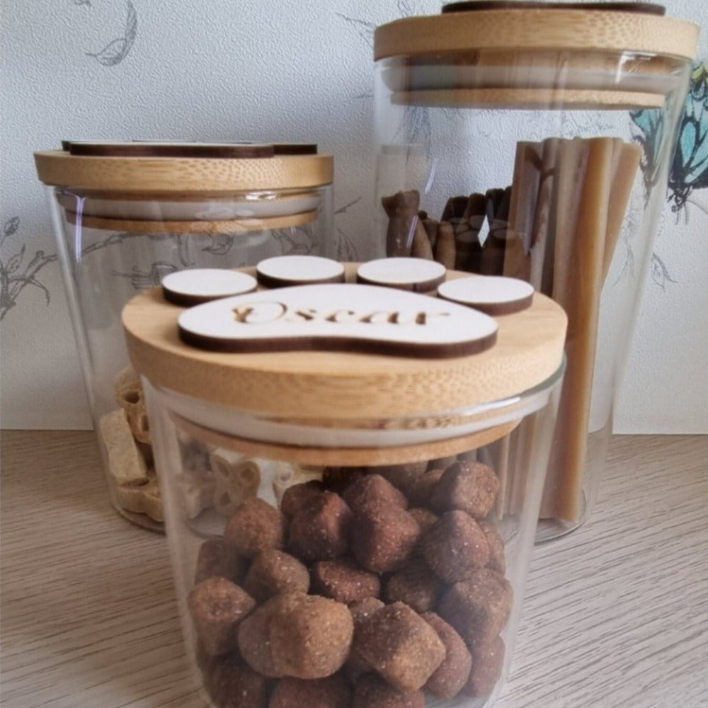 Personalized Glass Dog Treat Storage Jar with Engraved Lid &amp; Paw Prints - Custom Name "Spike'S Treats" - Round Pet Food Container for Dog Treats, Dog Treats for Training, Dog Treats for Training