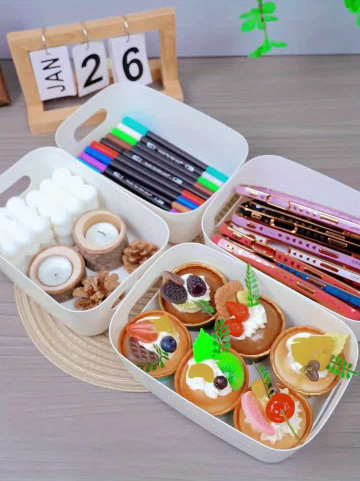 5-Pack Plastic Storage Bins, Multi-Functional Organizer Baskets for Cosmetics, Desk Clutter, Underwear, Home Essentials, Kitchen, Bathroom, Bedroom, Office Desk - Non-Food Contact Safe