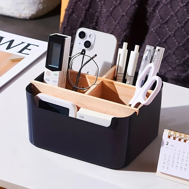 5-Compartment Bamboo Organizer: Multipurpose, Portable Desk & Home Storage – Easy Tension-Mount Design