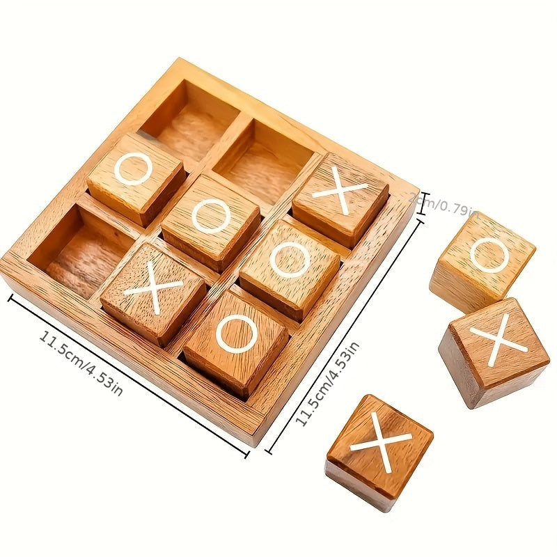 Jeu classique XO en bois, 9 blocs et plateau, idéal soirées familiales et décoration, parfait pour salon et cadeaux de fêtes.