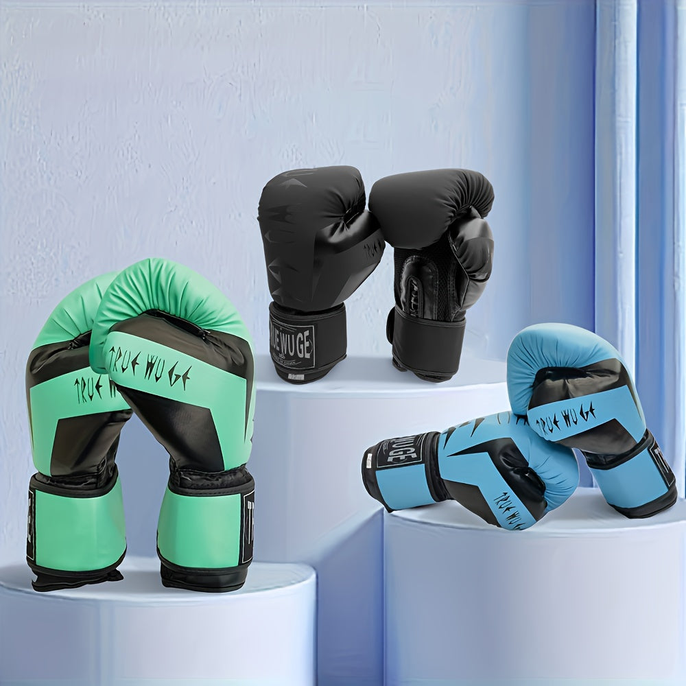 Paire de gants de boxe avec boucle ajustable, rembourrage anti-choc, durables et faciles à nettoyer, conçus pour débutants, novices et professionnels.