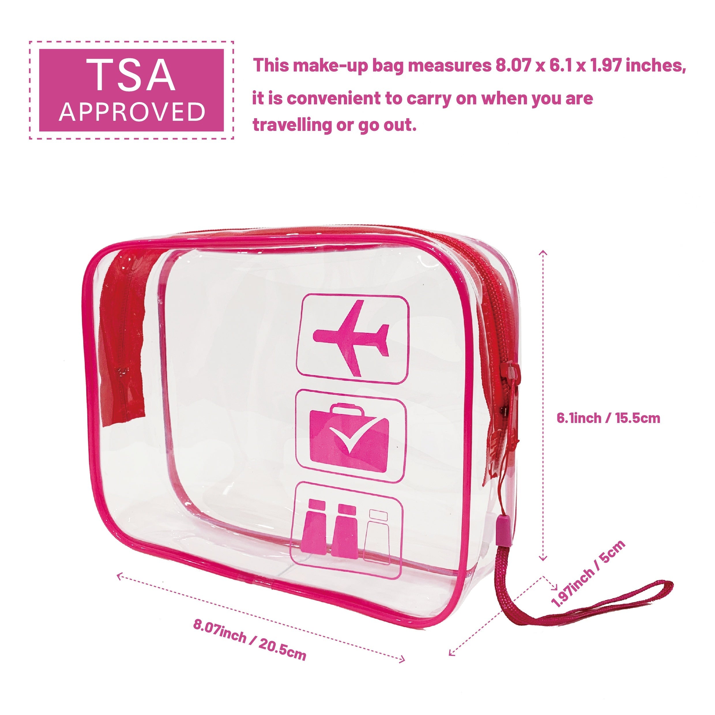 Trousse de toilette transparente avec ouverture à bouchon, pliable et verticale, pratique pour voyage, salle de bain ou shopping.