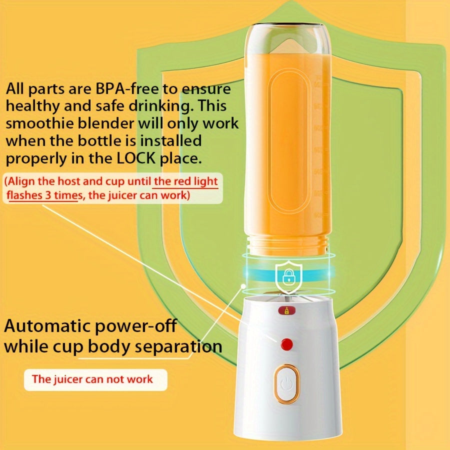 1pc/500ml, Juicer, With 2 Cups, Portable USB Rechargeable Mini Blender Fresh Juicing Cup, Wireless Portable Juicing, Bonus Sports Cup Cover, Personal Size Blender For Smoothies And Shakes, Home Fruit Blender For Kitchen, Home