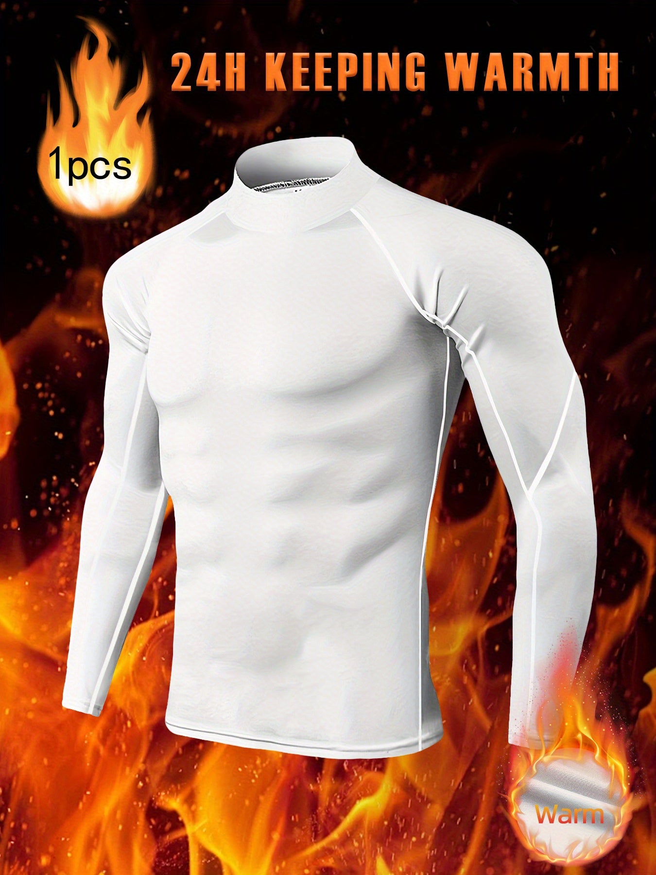 T-shirt thermique homme à manches longues, slim fit, tissu extensible, col montant, idéal pour sport, course et activités extérieures en conditions froides.
