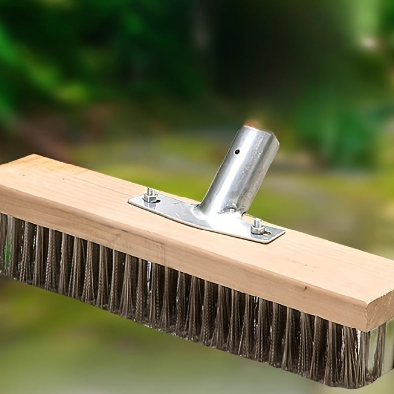 Brosse de sol en fil inox durable, largeur 20 ou 30 cm, usage manuel, idéale extérieur, cuisine et terrasse, enlève mousse, graisse et saleté efficacement.