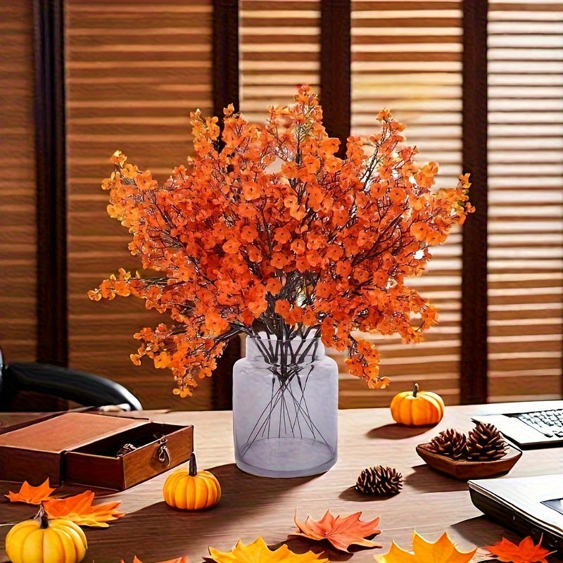 12pcs Vibrant Autumn Orange Artificial Flower Bouquet - Lifelike Fabric Flowers for Home &amp; Kitchen Decor, Perfect for Dining Table Centerpieces, Bedroom Accents &amp; Holiday Celebrations (Weddings, Halloween, Christmas) - No Con