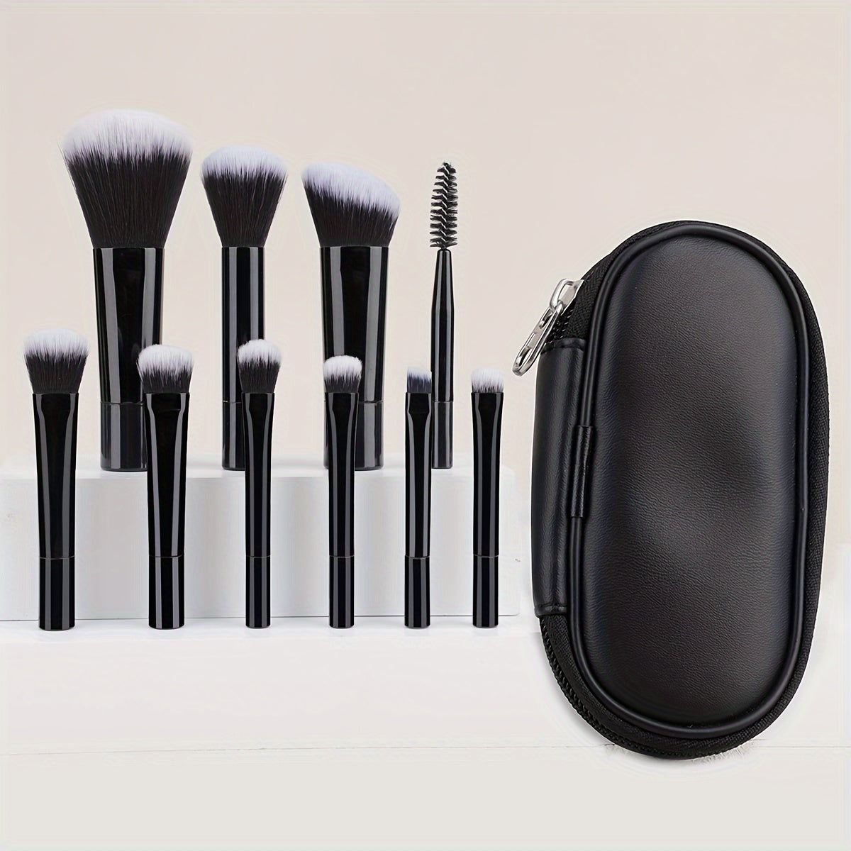 Set mini pinceaux maquillage 10 pièces avec pochette, portable, pour poudre, contour, yeux, sourcils et correcteur, idéal cadeau.