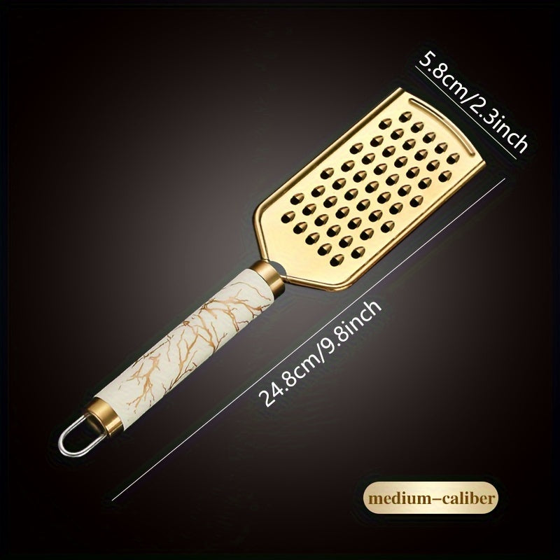 3/1pc grater Stainless steel shredder Household kitchen radish grater potato shreds onion shreds ginger shreds melon fruit vegetable shreds cheese raw grater handle can be held safely without hurting hands, Golden appearance,