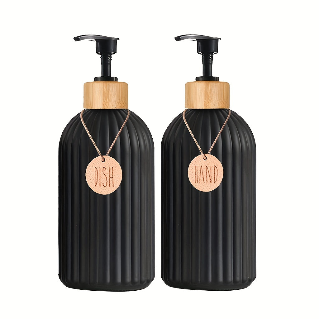 Set de 5 distributeurs de savon modernes noirs Plastique robuste, compatible plan de travail ou lavabo, système hygiénique à une touche, gain de place pour cuisine ou salle de bain.