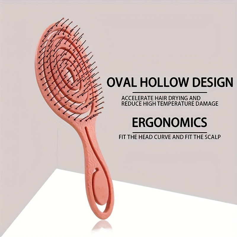 Peigne coiffure oval ajouré, démêlage facile pour cheveux secs ou mouillés, design ergonomique et pratique.