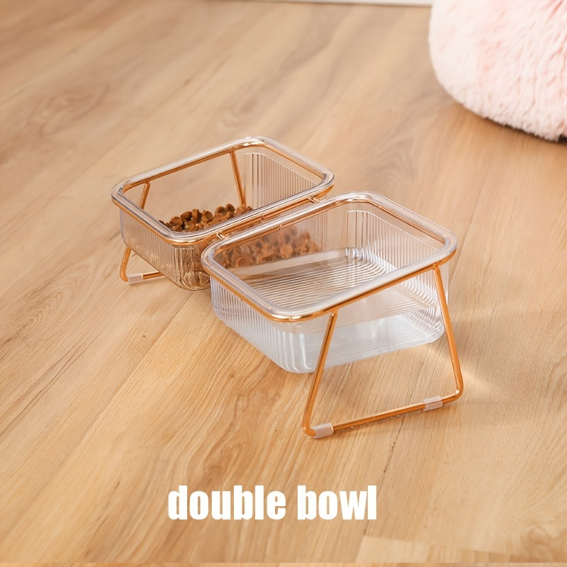 Bol double transparent vertical pour chats, facilite alimentation et hydratation, pratique et ergonomique, accessoire essentiel pour le bien-être félin.