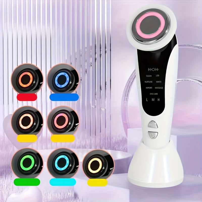 7-in-1 Facial &amp; Neck Beauty Device - Vibrating, Portable USB Rechargeable with 4 Modes and 3 Intensity Levels, White Elegant Design - Ideal Gift for Home and Friends, Massage Equipment | Compact Size, Perfect for Family Use