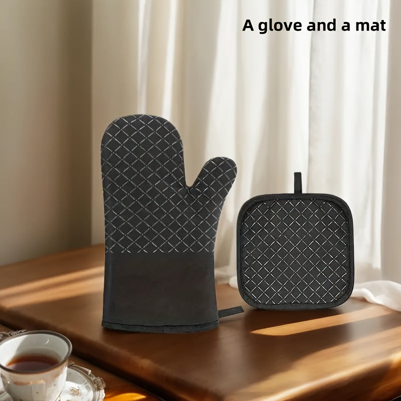 Ensemble gant et tapis de cuisine : polyester durable, facile à nettoyer, résistant à la chaleur. Accessoire essentiel pour une utilisation domestique quotidienne.