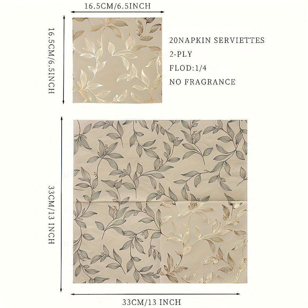 60pcs Elegant Golden Leaf Stamped Disposable Napkins - 33.02x33.02cm Square Paper Placemats, Perfect for Family Gatherings, Weddings, Parties &amp; Restaurants