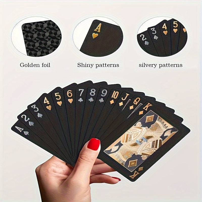 Cartes à jouer noires, étanches et flexibles, avec boîte, idéales pour fêtes et cadeaux Halloween, Thanksgiving ou Noël.