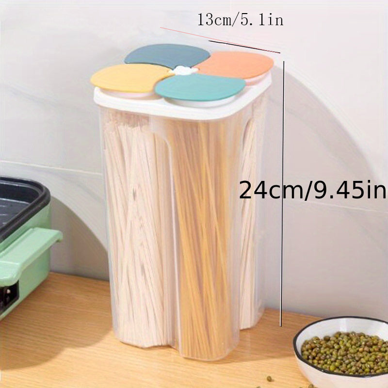 1pc 4 Grids Food Storage Containers With Lids, Clear Airtight Square Food Storage Tank, Multi-grid Moisture-proof Transparent Sealed Fresh-keeping Box, For Cereal, Rice, Pasta, Spice, Tea, Nuts And Beans, Food Jars & Canister
