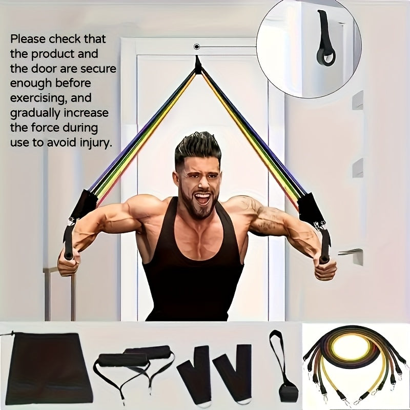 Set de 11 bandes de résistance lourdes, 6 couleurs codées, empilables et ajustables, pour entraînement du haut du corps.