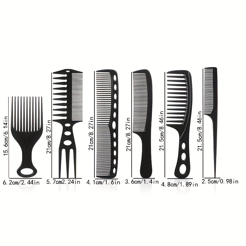 Set de 6 peignes anti-statiques, démêleurs portables, parfaits pour soins capillaires à domicile ou en salon de coiffure.