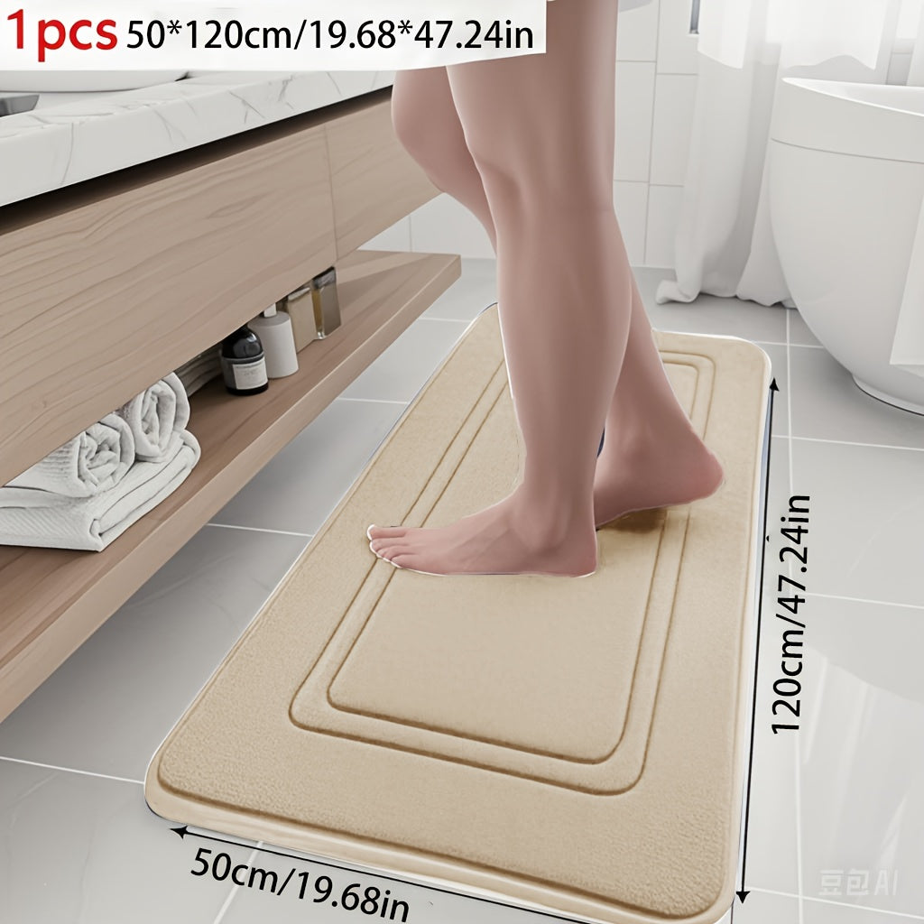 1pc Quick-Dry Bath Mat - Non-Slip Bathroom Mat with Geometric Pattern, Machine Washable Bath Mat, Soft Cushioned Floor Mat for Shower, Kitchen, Laundry, Bedroom - Beige/Neutral Colors, Durable Polyester Bathroom Decor, Bath M