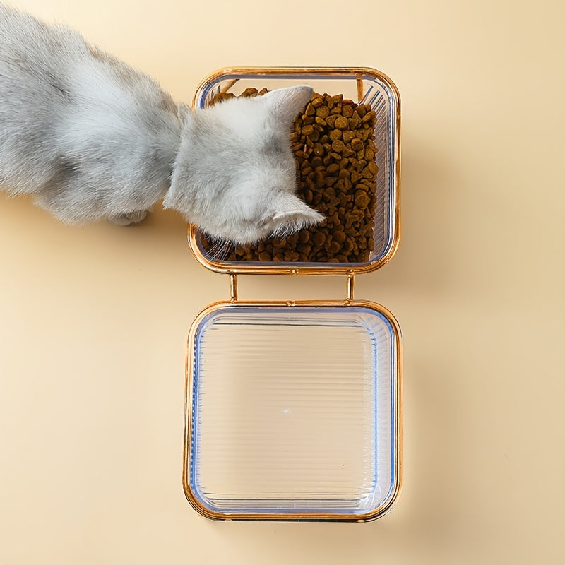 Bol double transparent vertical pour chats, facilite alimentation et hydratation, pratique et ergonomique, accessoire essentiel pour le bien-être félin.