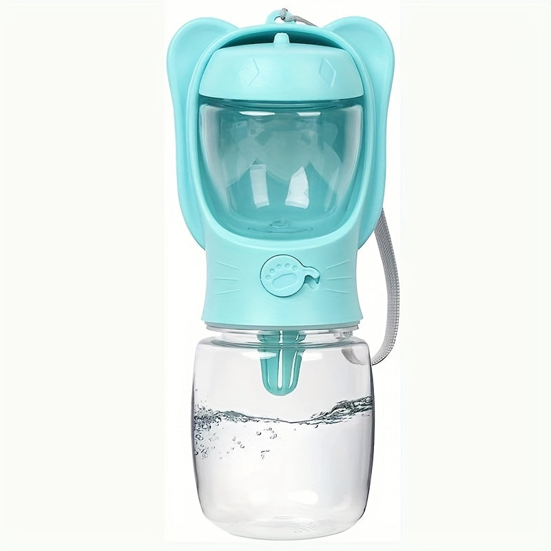 Bouteille d'eau portable pour chien avec compartiment nourriture. Distributeur pratique pour animaux, idéal pour les promenades, randonnées et voyages.