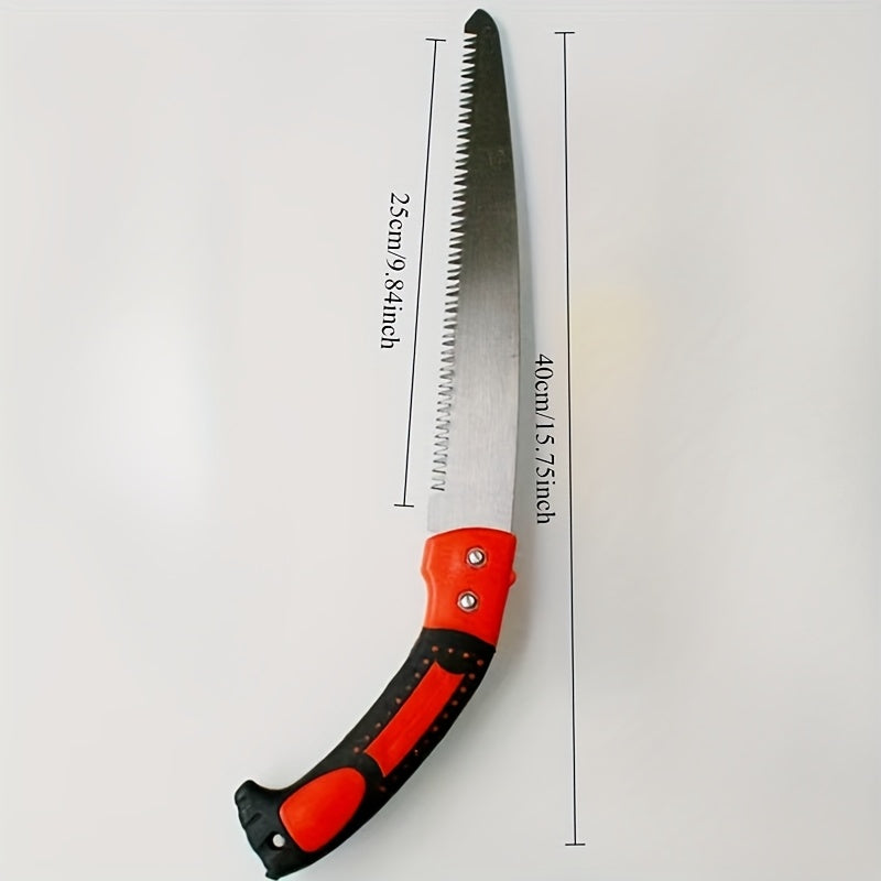 Scie d’élagage 3 faces, métal robuste, pour entretien jardin et taille arbres fruitiers, manche ergonomique pour coupe précise.