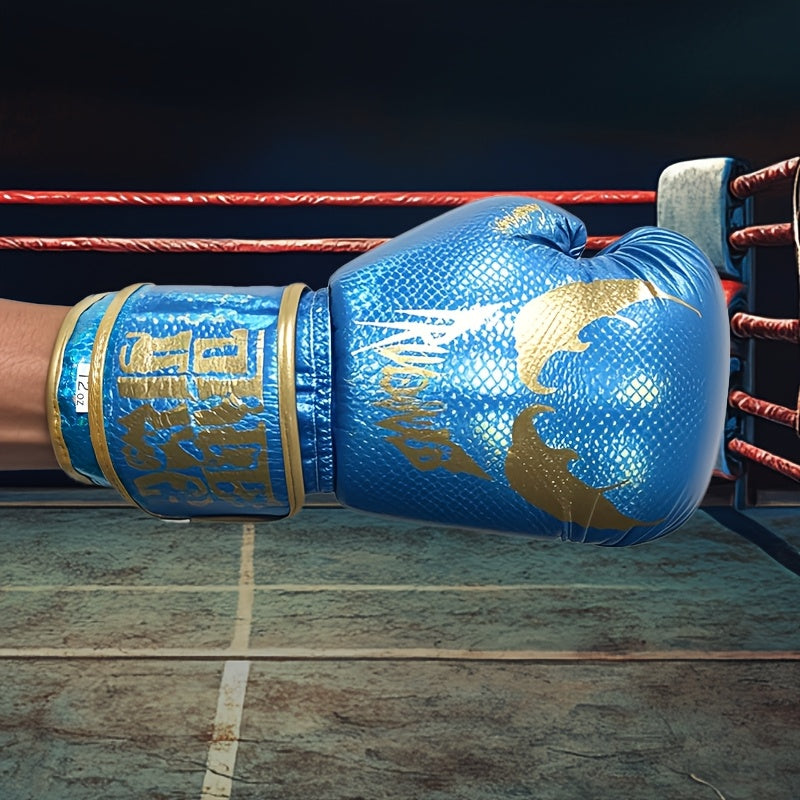 Paire de gants de boxe professionnels en PU ajustables, durables, conçus pour l’entraînement fitness et la pratique de sports de combat à domicile.